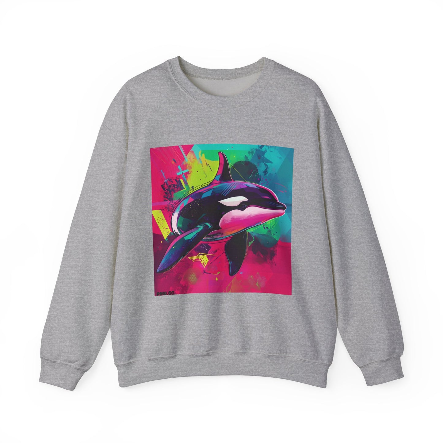 90's Neon Orca Crew Neck Sweater | Pacific Killer Whale Art | Retro Vaporwave Sweater | Colorful Orca Gift | By Pacific NW Gear Co.