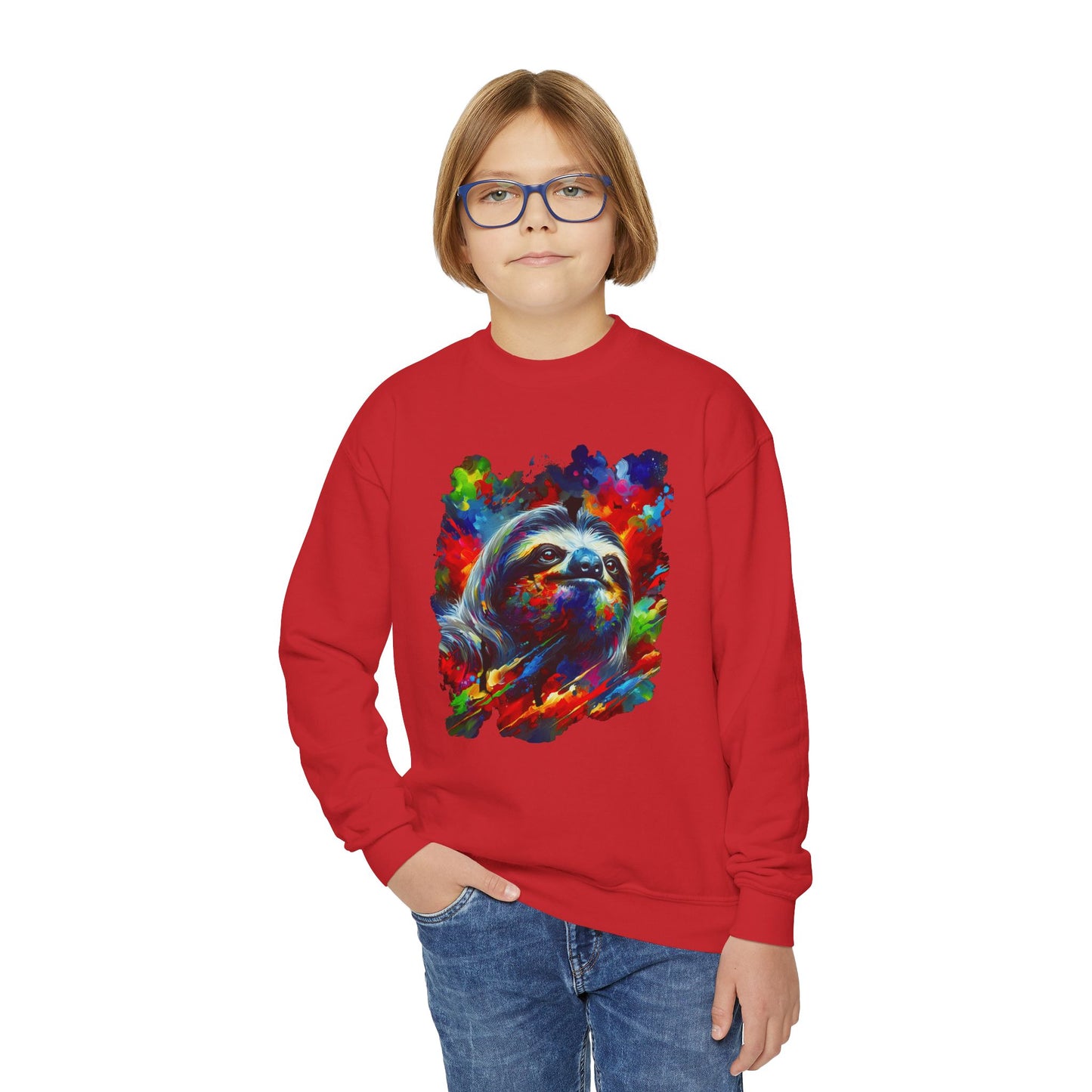 Happy Sloth Sweatshirt | Kids' Graphic Sweater | Colorful Youth Clothing | Sloth Gift | Pacific NW Gear Co