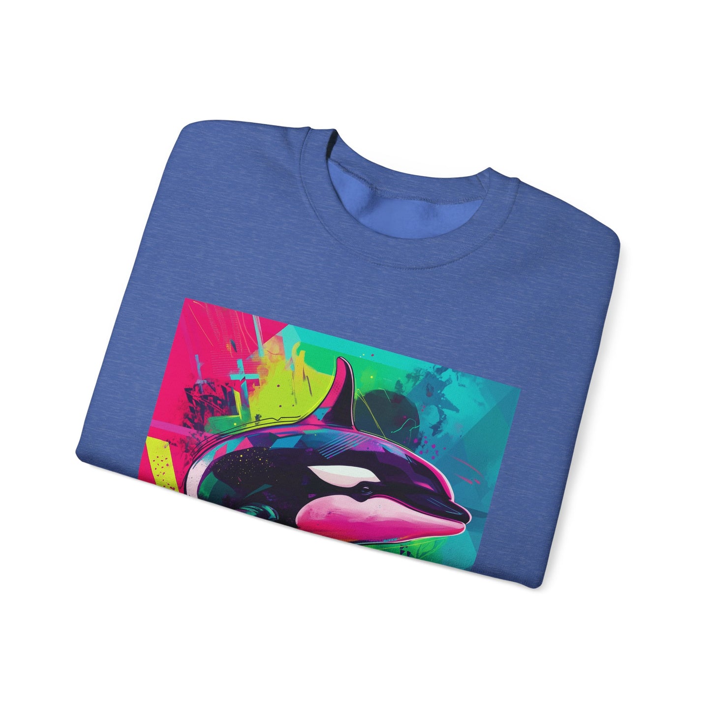 90's Neon Orca Crew Neck Sweater | Pacific Killer Whale Art | Retro Vaporwave Sweater | Colorful Orca Gift | By Pacific NW Gear Co.
