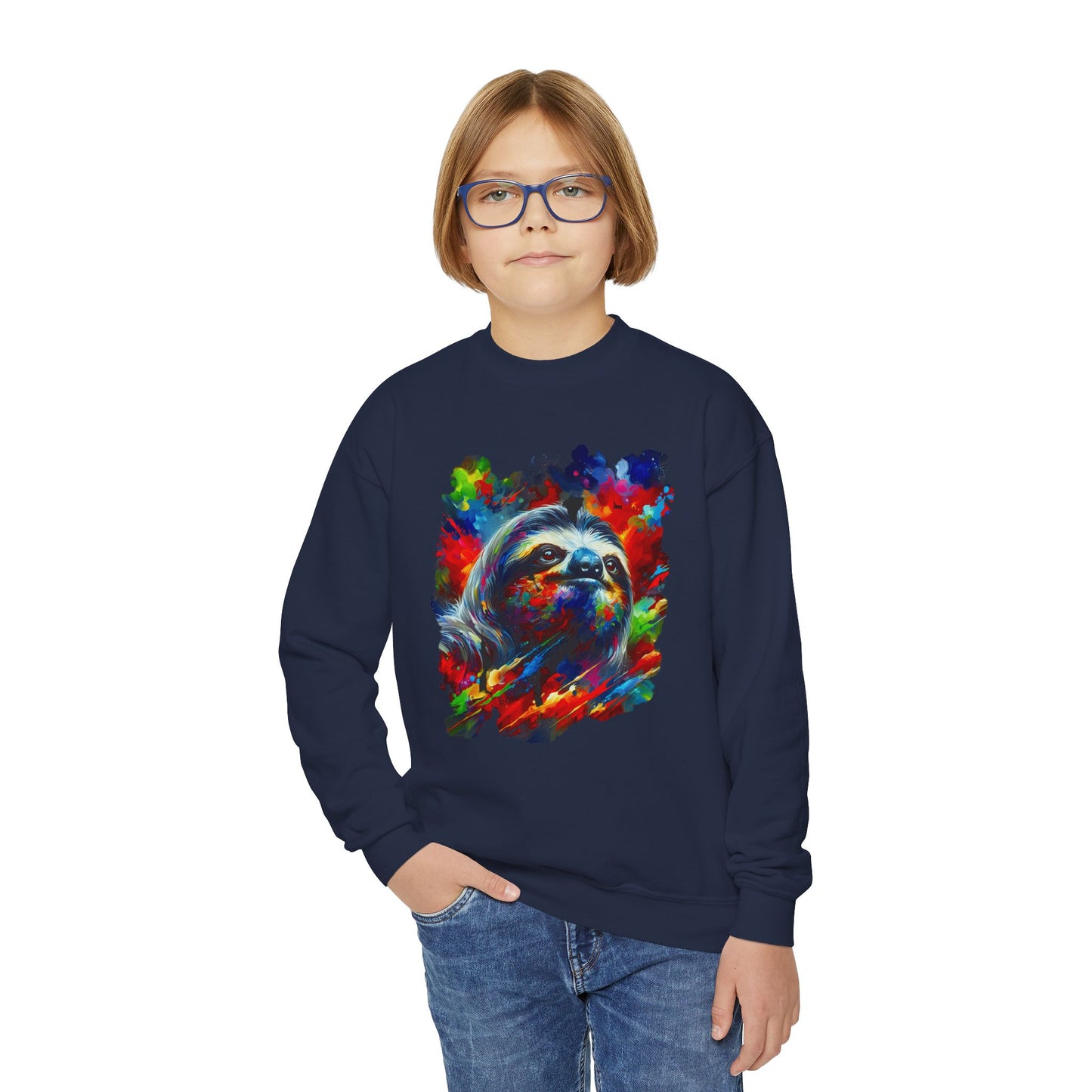 Happy Sloth Sweatshirt | Kids' Graphic Sweater | Colorful Youth Clothing | Sloth Gift | Pacific NW Gear Co