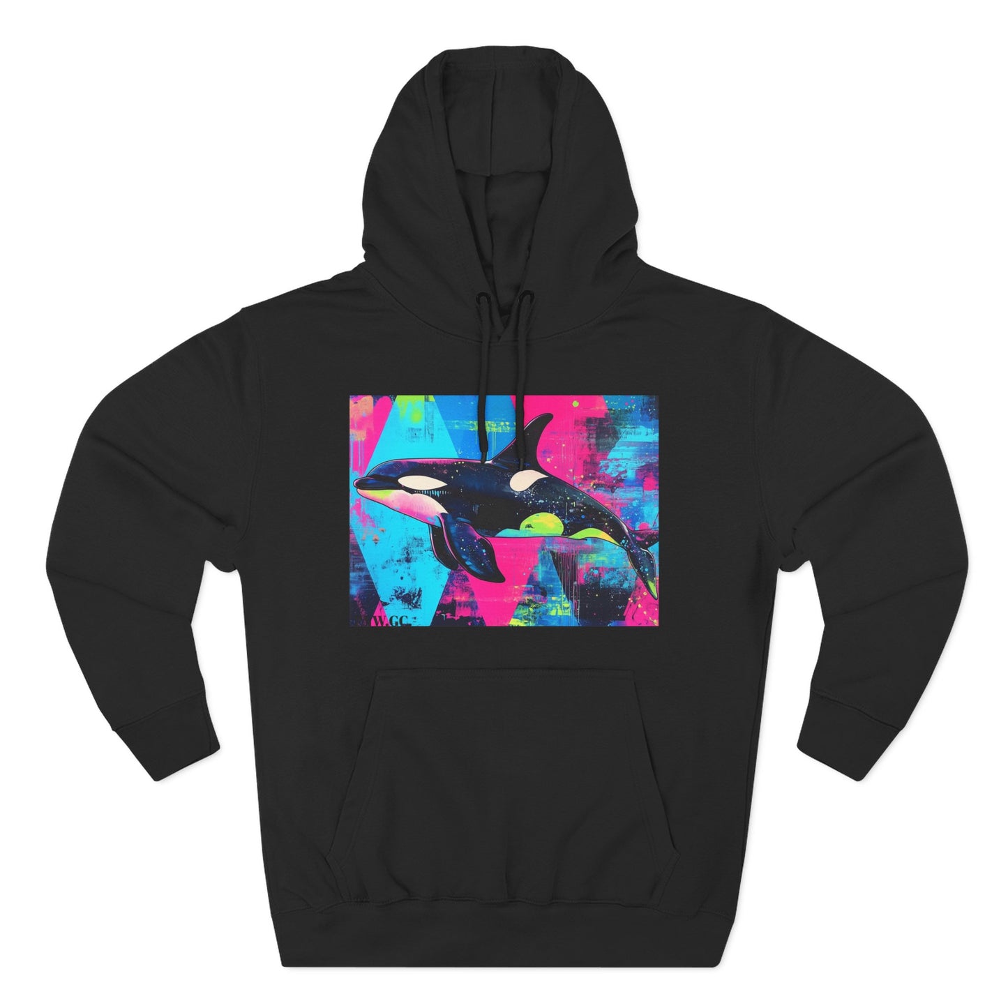 90's Neon Orca V.2 Fleece Hoodie | Pacific Killer Whale Art Version 2 | Retro Orca Hoodie | Colorful Sea Life Gift | By Pacific NW Gear Co.