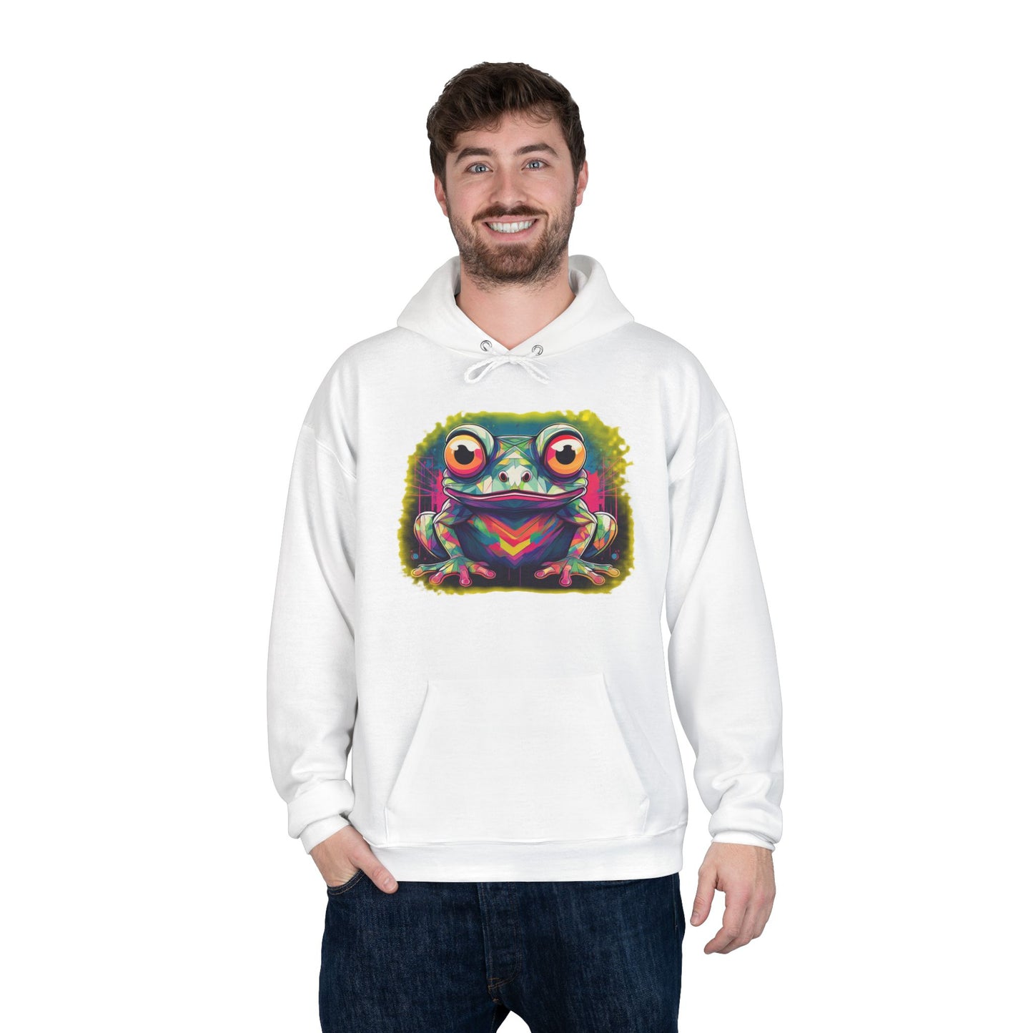 Geo Neon Tree Frog Hoodie | Cute Frog Gift | Nature Lover Sweatshirt | Eco Hoodie | Pacific NW Gear Co