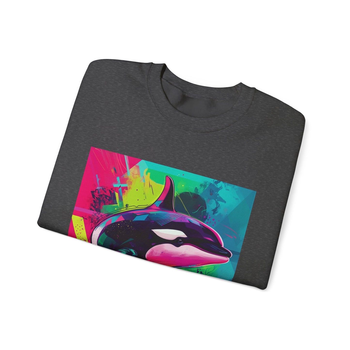 90's Neon Orca Crew Neck Sweater | Pacific Killer Whale Art | Retro Vaporwave Sweater | Colorful Orca Gift | By Pacific NW Gear Co.
