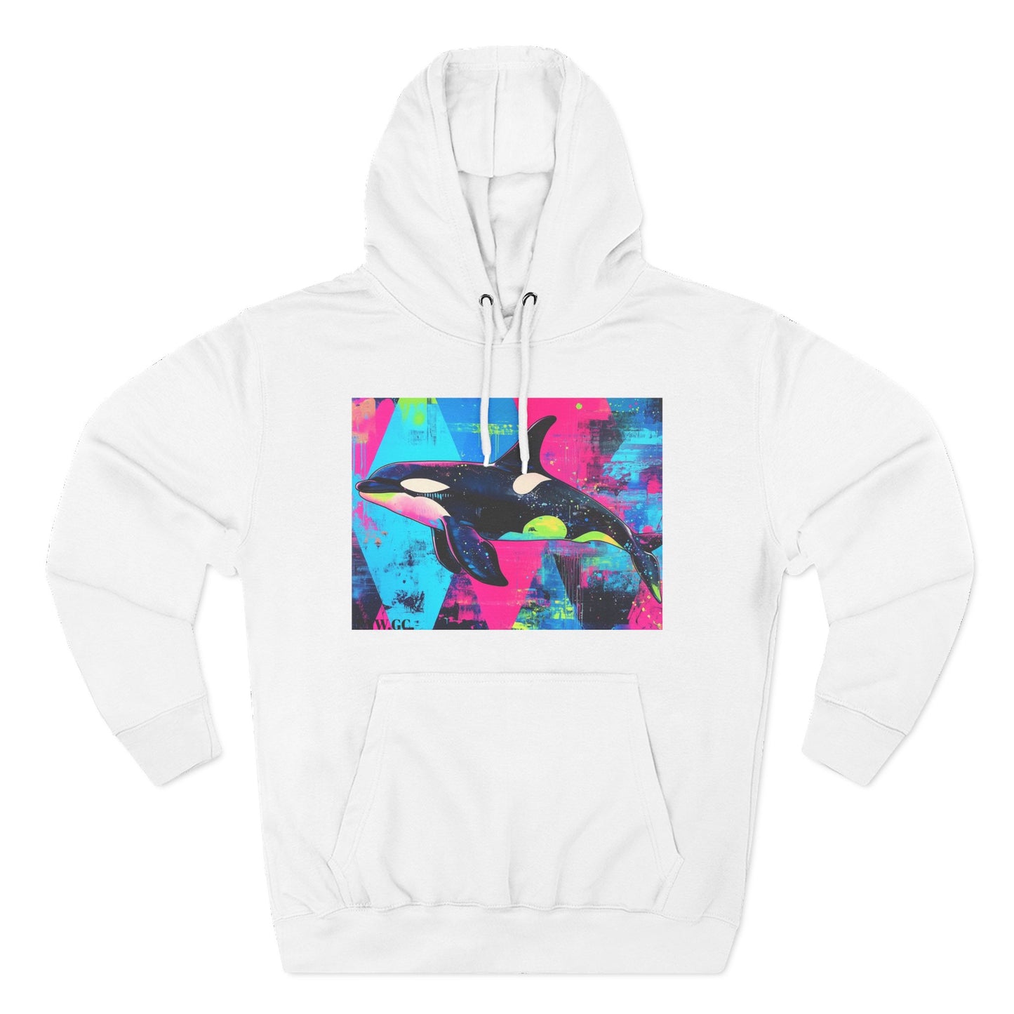 90's Neon Orca V.2 Fleece Hoodie | Pacific Killer Whale Art Version 2 | Retro Orca Hoodie | Colorful Sea Life Gift | By Pacific NW Gear Co.
