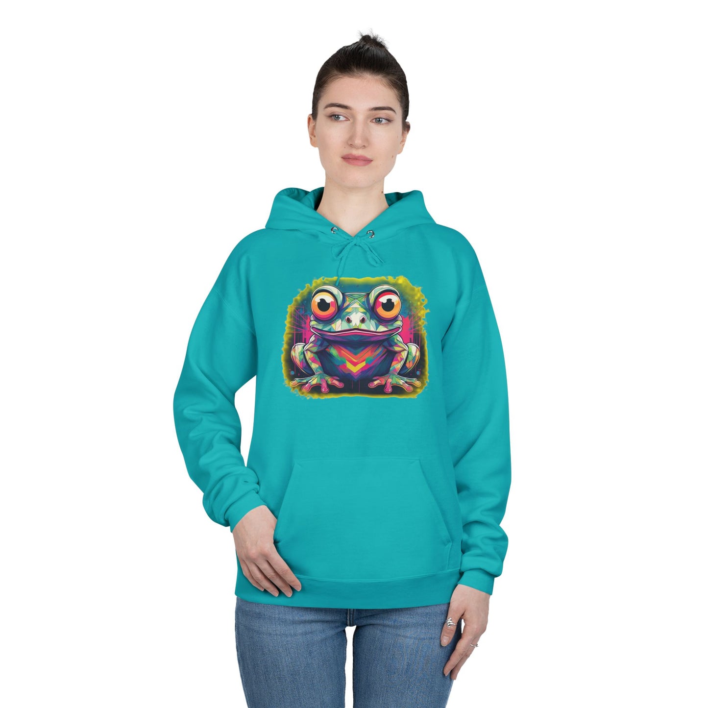 Geo Neon Tree Frog Hoodie | Cute Frog Gift | Nature Lover Sweatshirt | Eco Hoodie | Pacific NW Gear Co