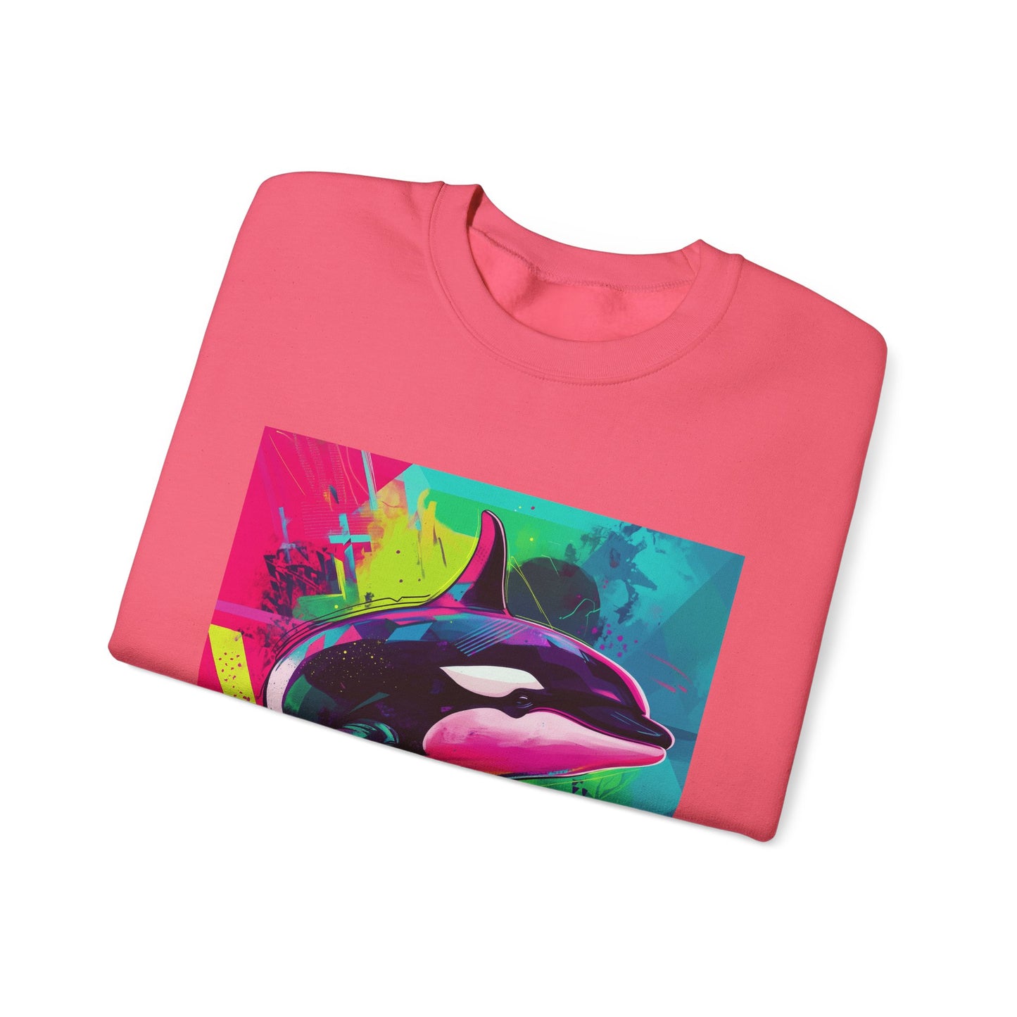 90's Neon Orca Crew Neck Sweater | Pacific Killer Whale Art | Retro Vaporwave Sweater | Colorful Orca Gift | By Pacific NW Gear Co.