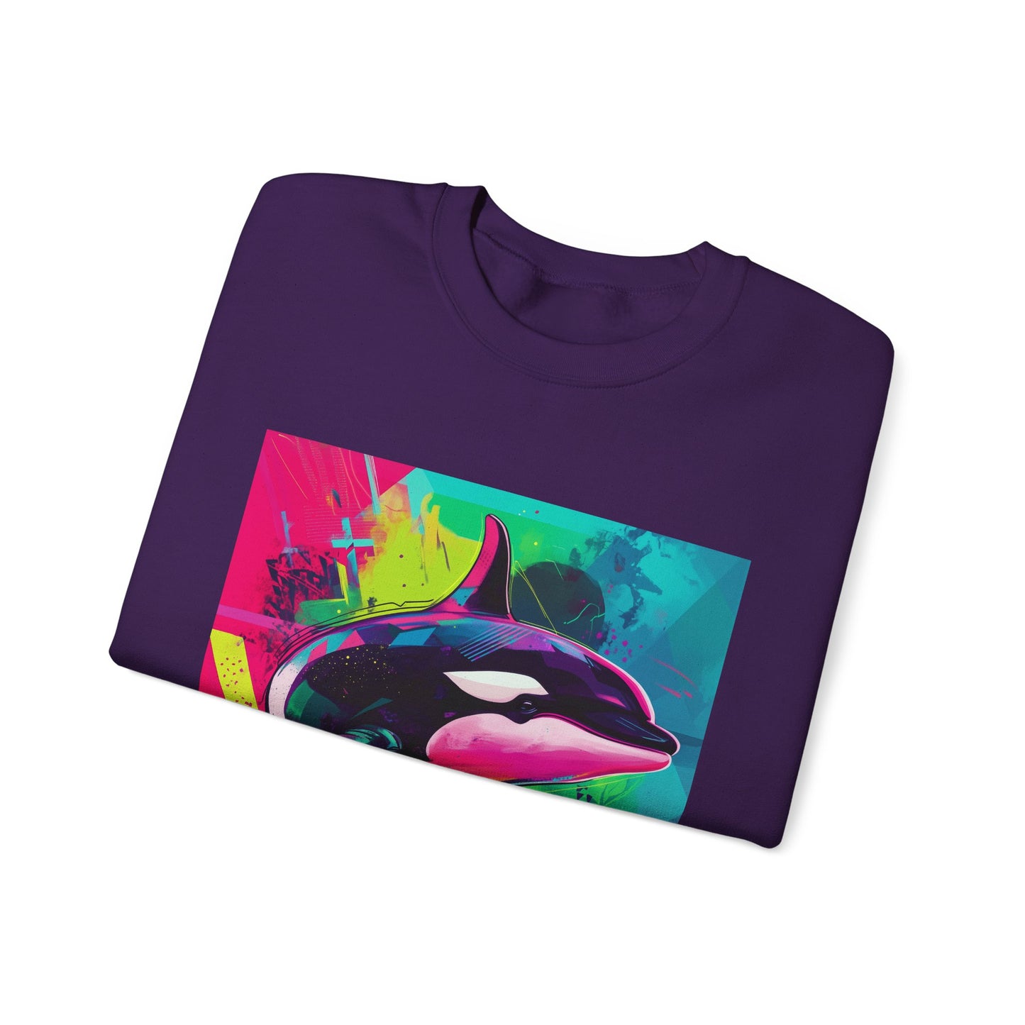 90's Neon Orca Crew Neck Sweater | Pacific Killer Whale Art | Retro Vaporwave Sweater | Colorful Orca Gift | By Pacific NW Gear Co.