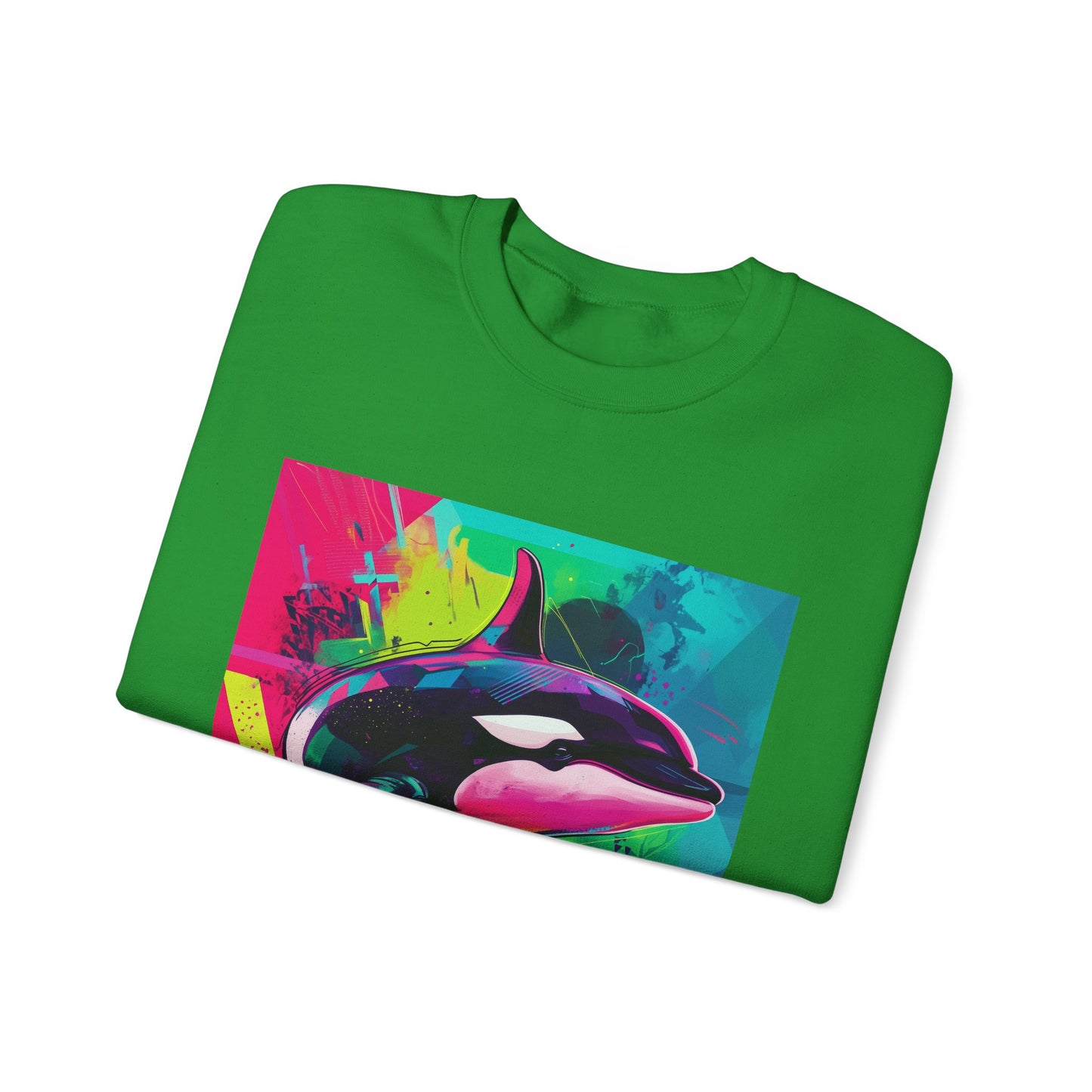 90's Neon Orca Crew Neck Sweater | Pacific Killer Whale Art | Retro Vaporwave Sweater | Colorful Orca Gift | By Pacific NW Gear Co.