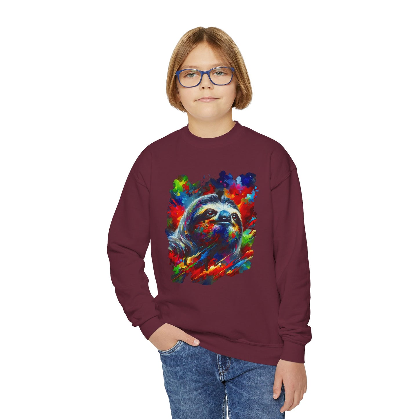 Happy Sloth Sweatshirt | Kids' Graphic Sweater | Colorful Youth Clothing | Sloth Gift | Pacific NW Gear Co