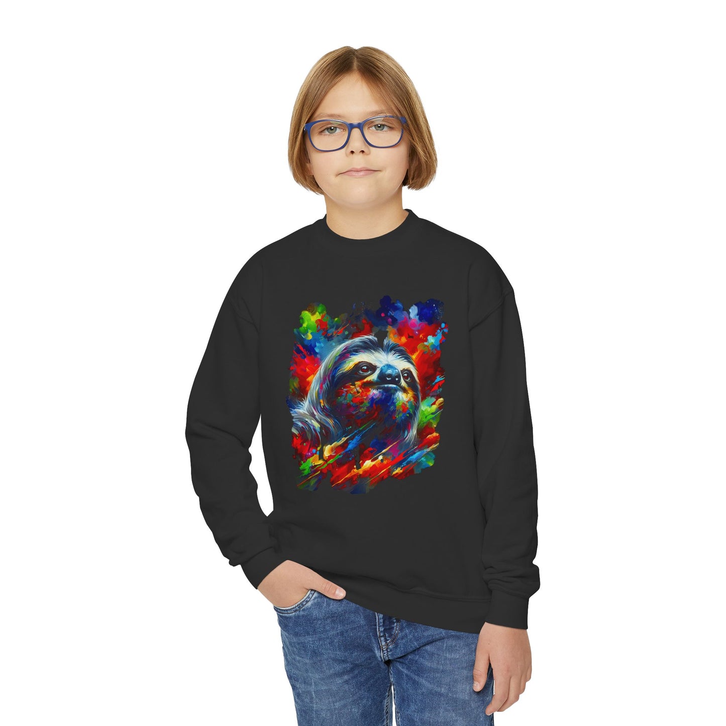 Happy Sloth Sweatshirt | Kids' Graphic Sweater | Colorful Youth Clothing | Sloth Gift | Pacific NW Gear Co