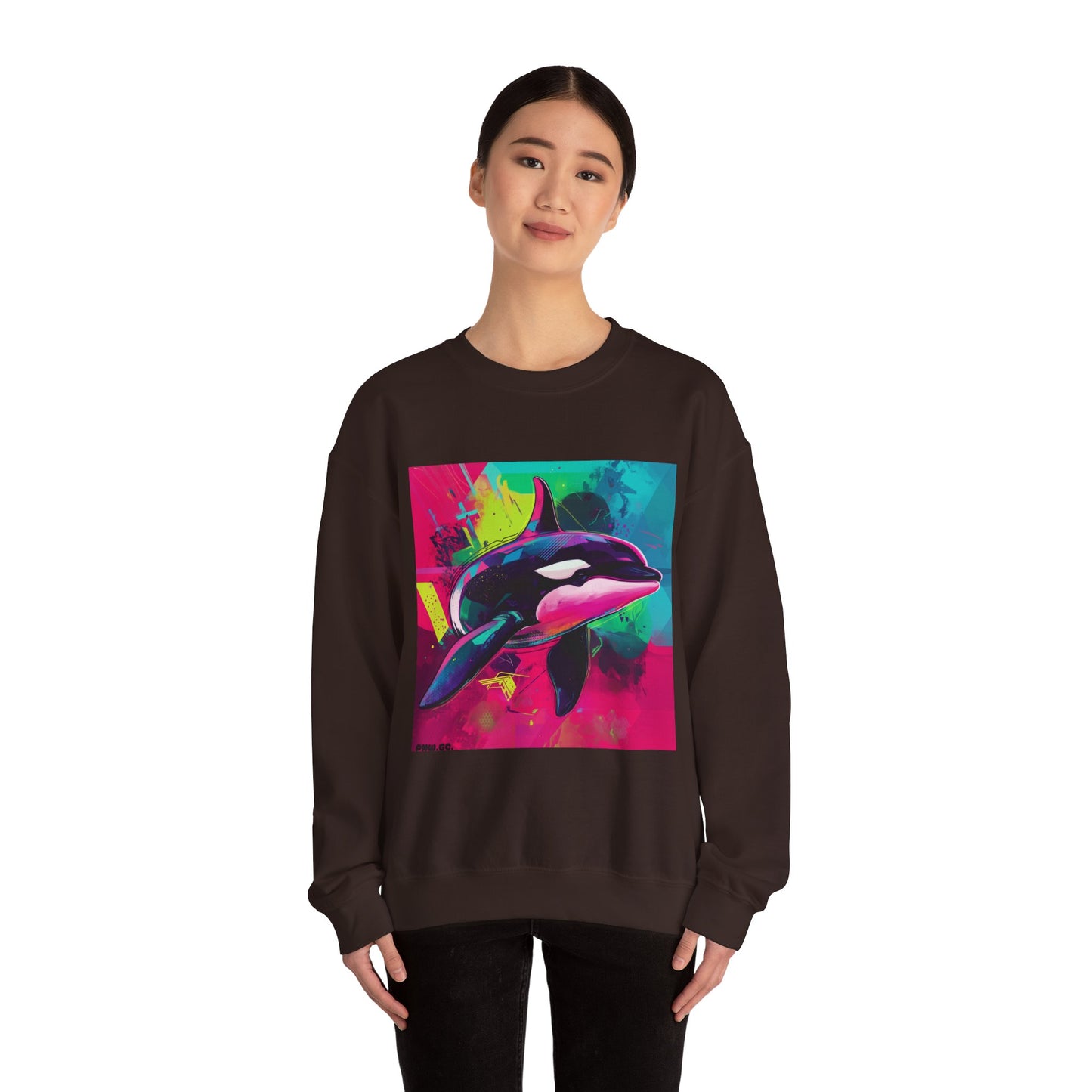 90's Neon Orca Crew Neck Sweater | Pacific Killer Whale Art | Retro Vaporwave Sweater | Colorful Orca Gift | By Pacific NW Gear Co.