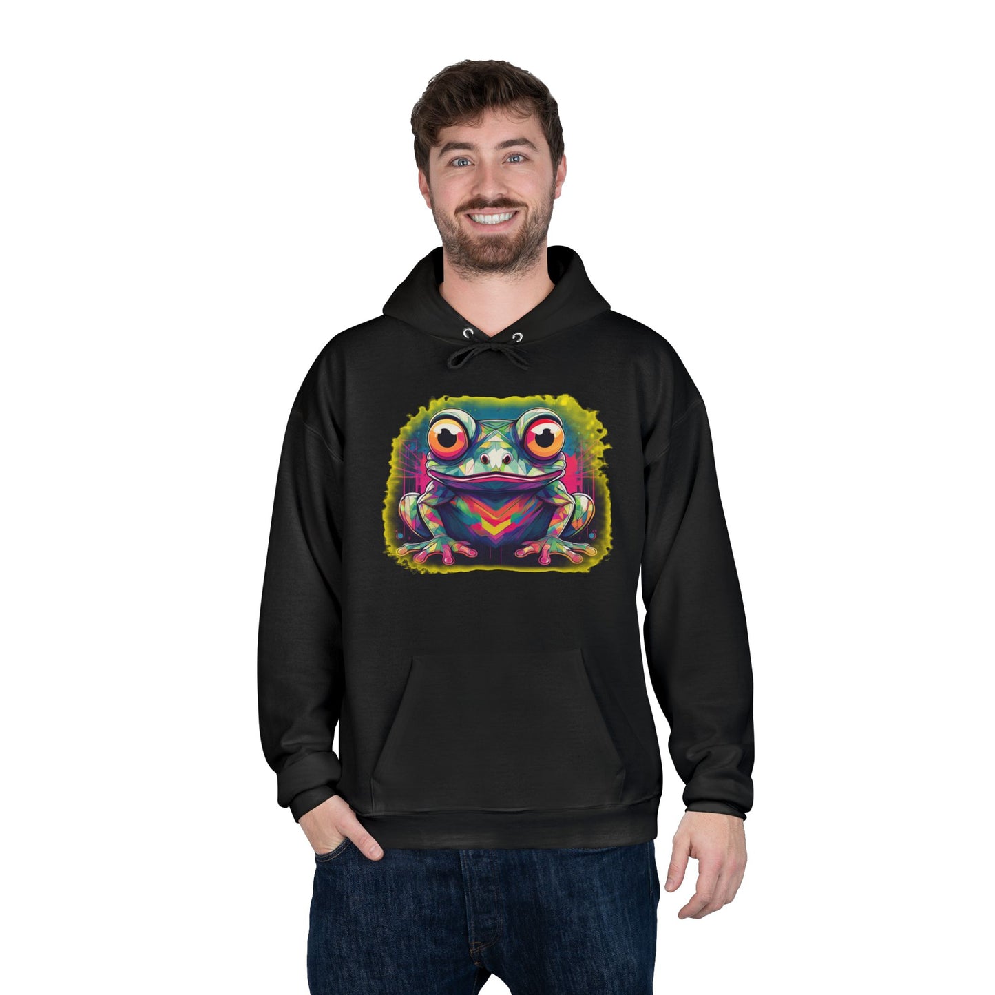 Geo Neon Tree Frog Hoodie | Cute Frog Gift | Nature Lover Sweatshirt | Eco Hoodie | Pacific NW Gear Co