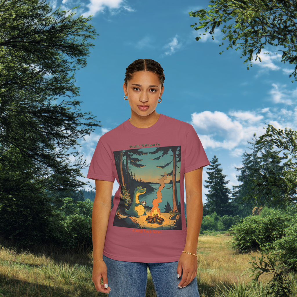 Camp Loch Ness T-Shirt | Camping W/ Nessie Graphic Tee | Cryptid Creature Shirt | Legendary Creature Tee | Pacific NW Gear Co