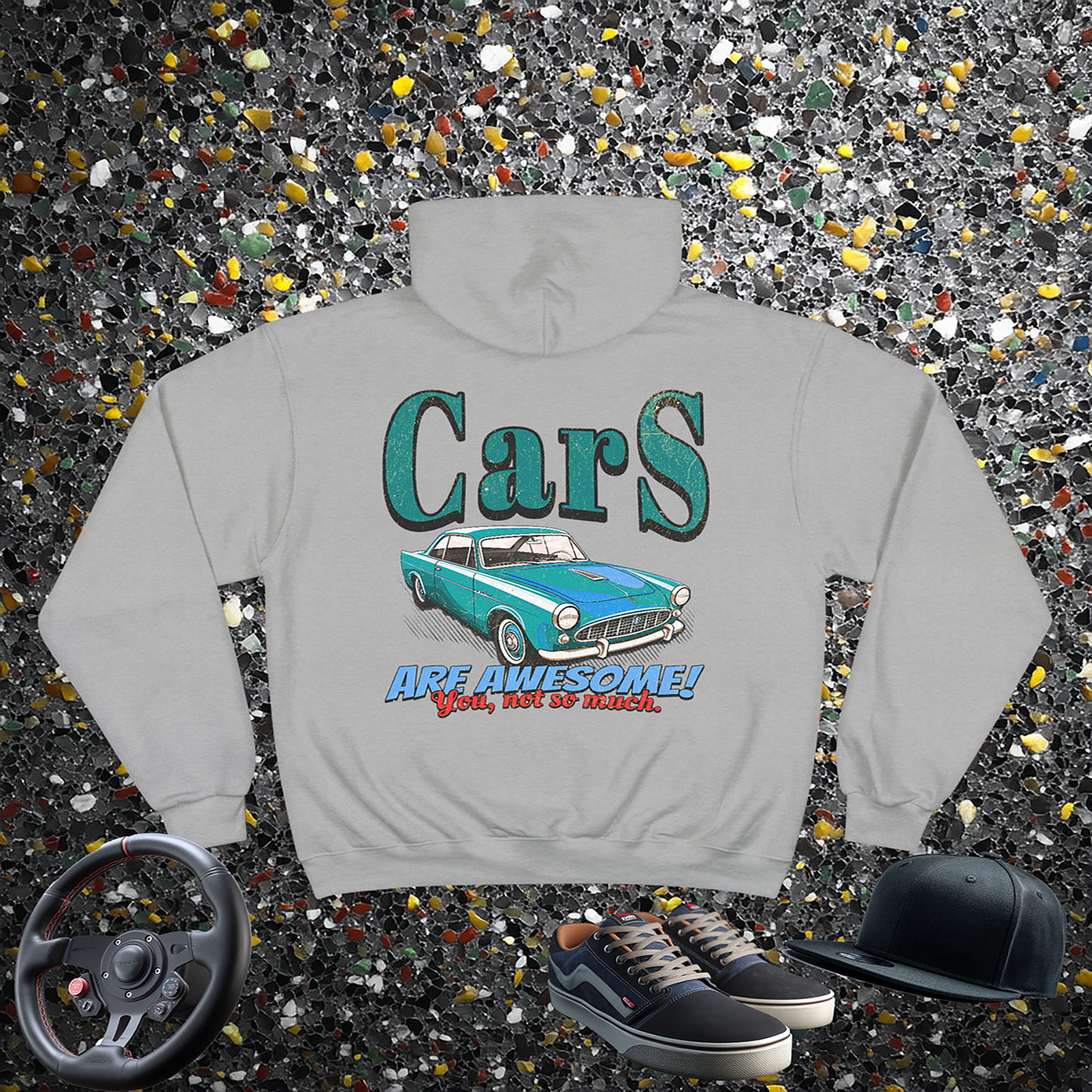 Car's Are Awesome- You Not So Much! Champion Hoodie | Vintage Car Gift | Automotive Sweatshirt | Pacific NW Gear Co