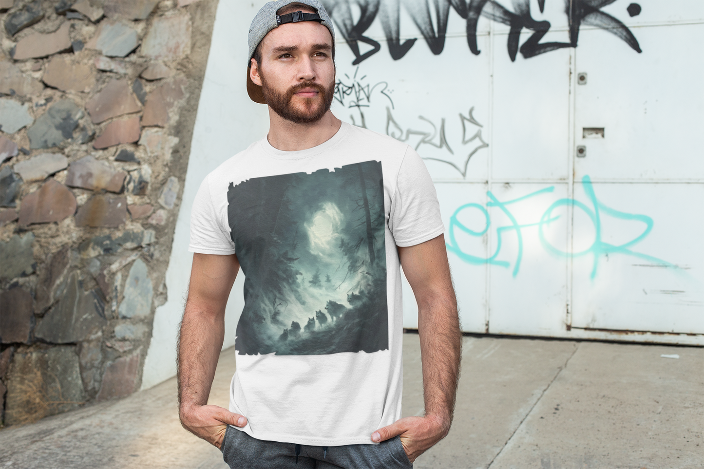 The Ghostly Howl T-Shirt | Spirit Wolf Tee | Phantom Wolf Graphic | Unisex Garment-Dyed | By Pacific NW Gear Co.
