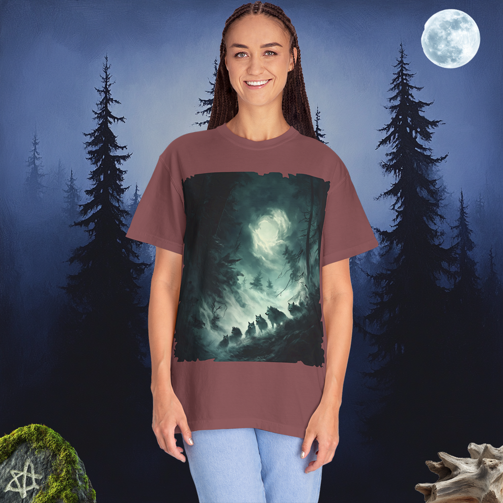 The Ghostly Howl T-Shirt | Spirit Wolf Tee | Phantom Wolf Graphic | Unisex Garment-Dyed | By Pacific NW Gear Co.