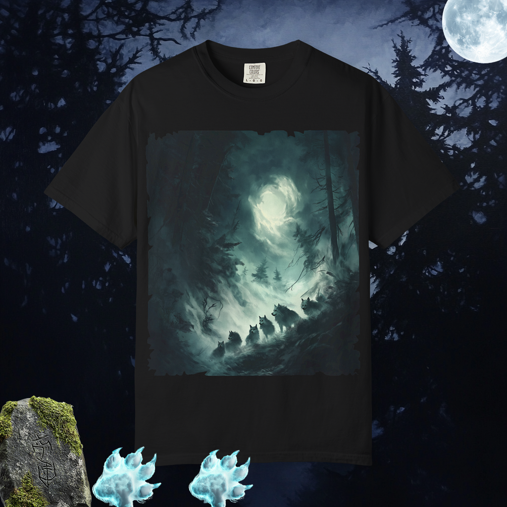 The Ghostly Howl T-Shirt | Spirit Wolf Tee | Phantom Wolf Graphic | Unisex Garment-Dyed | By Pacific NW Gear Co.