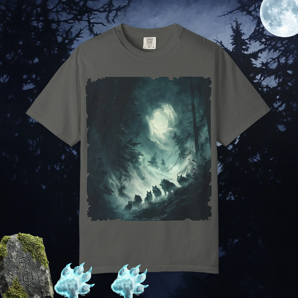 The Ghostly Howl T-Shirt | Spirit Wolf Tee | Phantom Wolf Graphic | Unisex Garment-Dyed | By Pacific NW Gear Co.