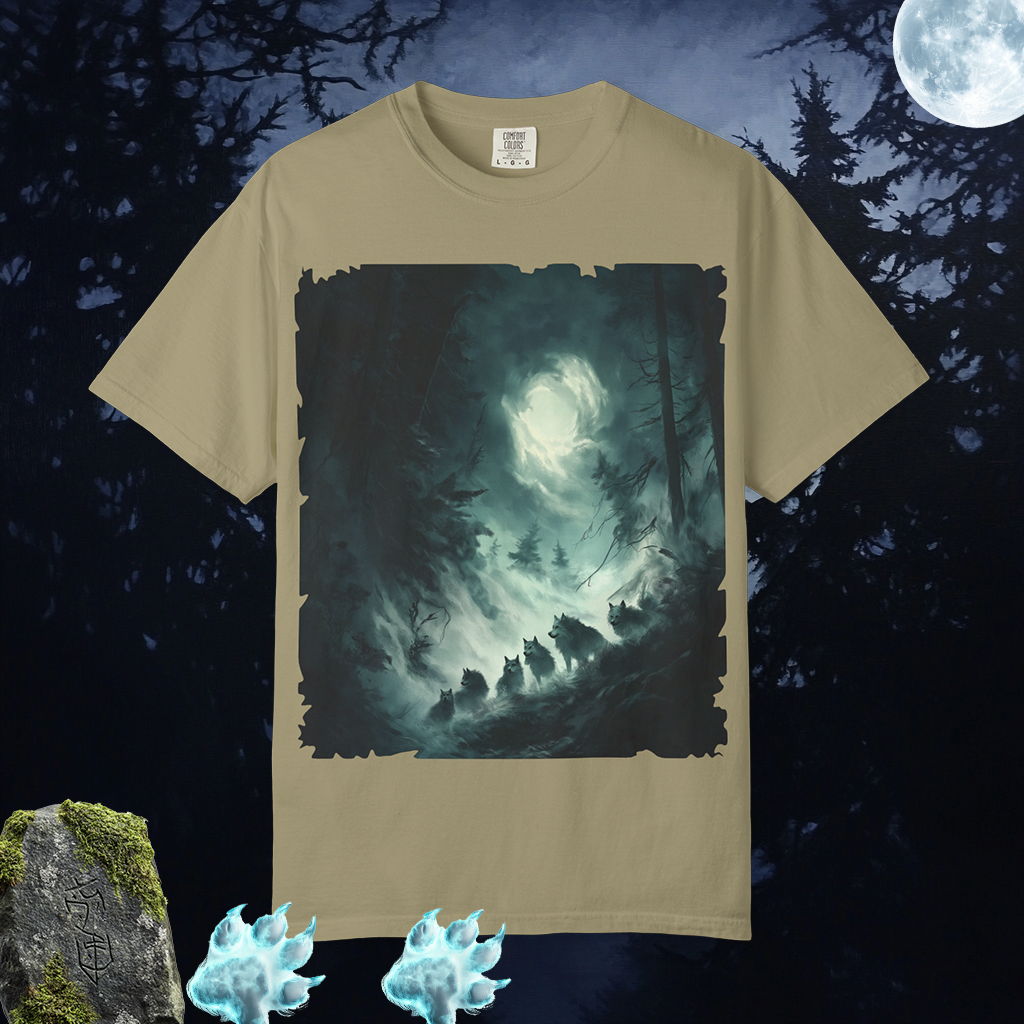 The Ghostly Howl T-Shirt | Spirit Wolf Tee | Phantom Wolf Graphic | Unisex Garment-Dyed | By Pacific NW Gear Co.