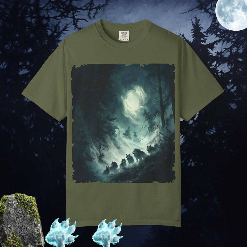 The Ghostly Howl T-Shirt | Spirit Wolf Tee | Phantom Wolf Graphic | Unisex Garment-Dyed | By Pacific NW Gear Co.