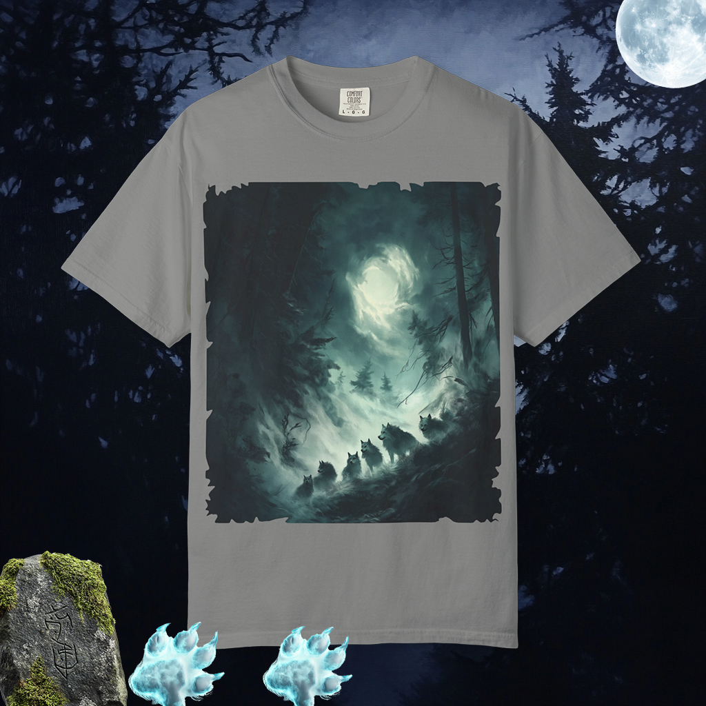 The Ghostly Howl T-Shirt | Spirit Wolf Tee | Phantom Wolf Graphic | Unisex Garment-Dyed | By Pacific NW Gear Co.