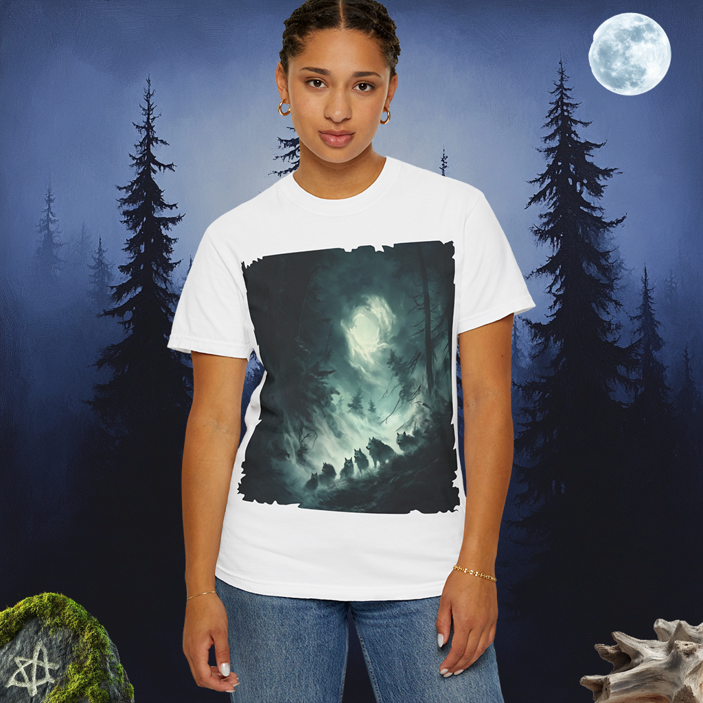The Ghostly Howl T-Shirt | Spirit Wolf Tee | Phantom Wolf Graphic | Unisex Garment-Dyed | By Pacific NW Gear Co.