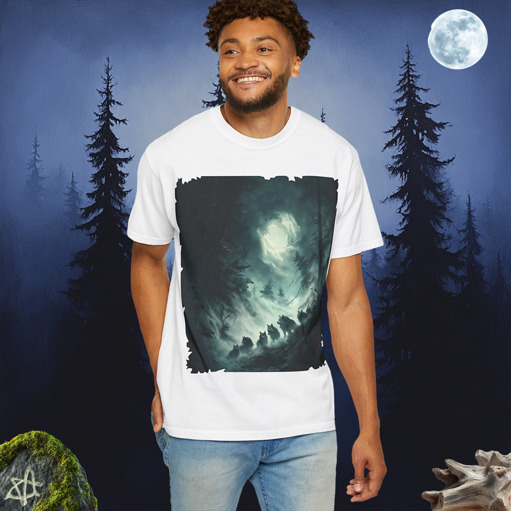 The Ghostly Howl T-Shirt | Spirit Wolf Tee | Phantom Wolf Graphic | Unisex Garment-Dyed | By Pacific NW Gear Co.