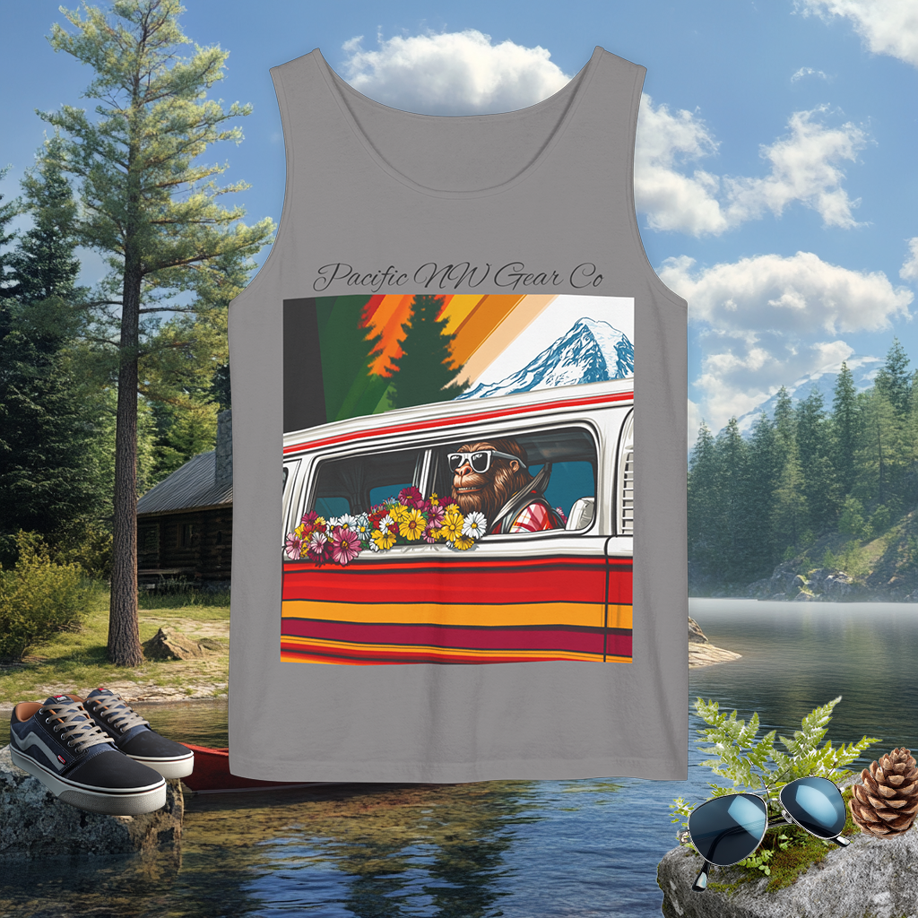 PNW Tourist Sasquatch- Tank Top | Cryptid Design | Legendary Creature | 100% US Cotton | Relaxed Fit | Pacific NW Gear Co.