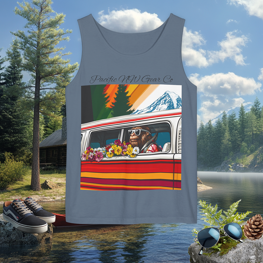 PNW Tourist Sasquatch- Tank Top | Cryptid Design | Legendary Creature | 100% US Cotton | Relaxed Fit | Pacific NW Gear Co.