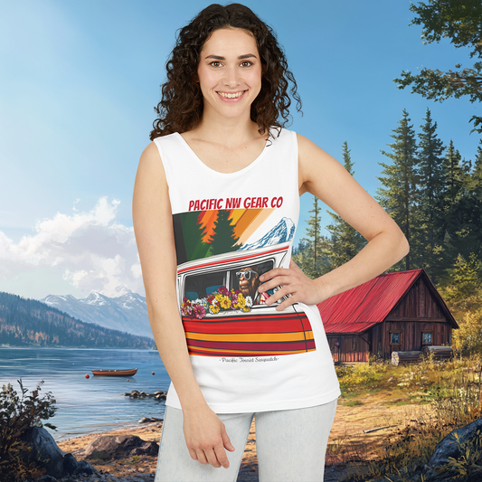 PNW Tourist Sasquatch Tank Top V.2 | Cryptid Design | Legendary Creature | 100% US Cotton | Relaxed Fit | Pacific NW Gear Co