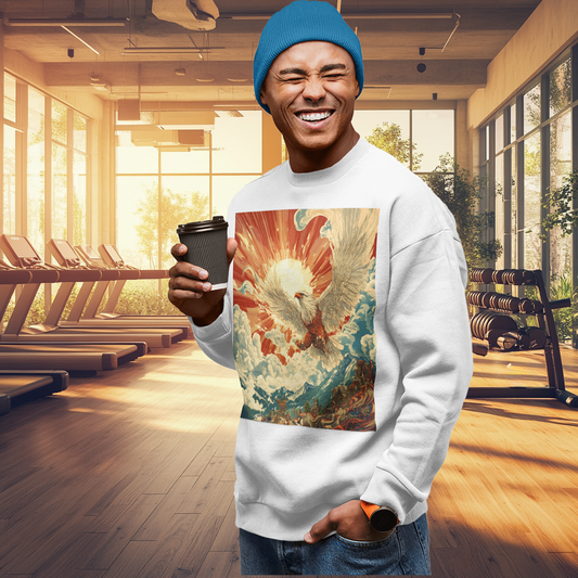 Rising Sun Crewneck Sweatshirt | Mythical Thunderbird Design | Unisex Lightweight Sweater | Pacific NW Gear Co