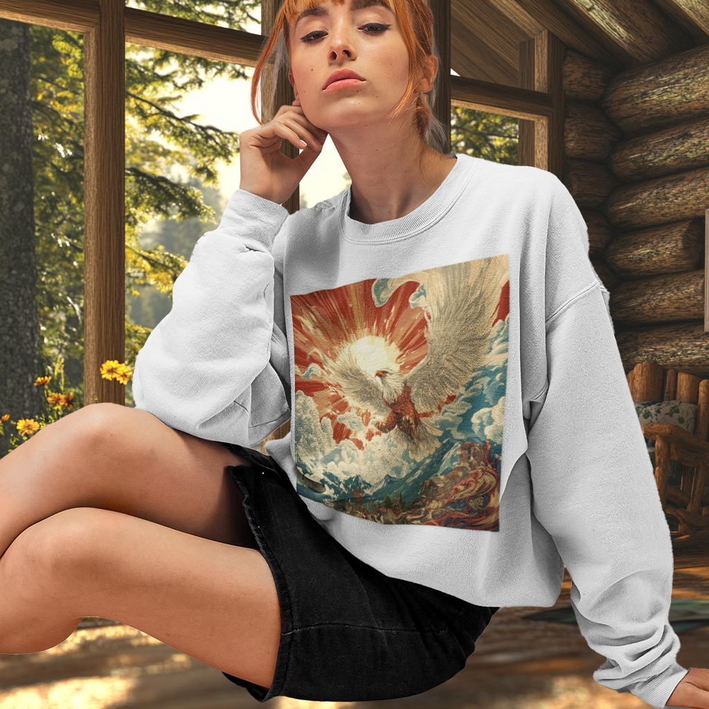 Rising Sun Crewneck Sweatshirt | Mythical Thunderbird Design | Unisex Lightweight Sweater | Pacific NW Gear Co
