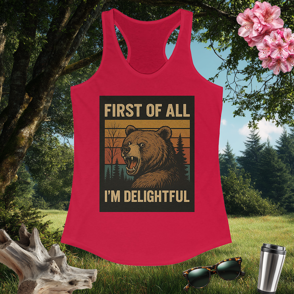 Women's Racerback Tank Top | First of All, I'm Delightful! | Summer Gear | Exercise Gift | Outdoor Casual Wear | Pacific NW Gear Co