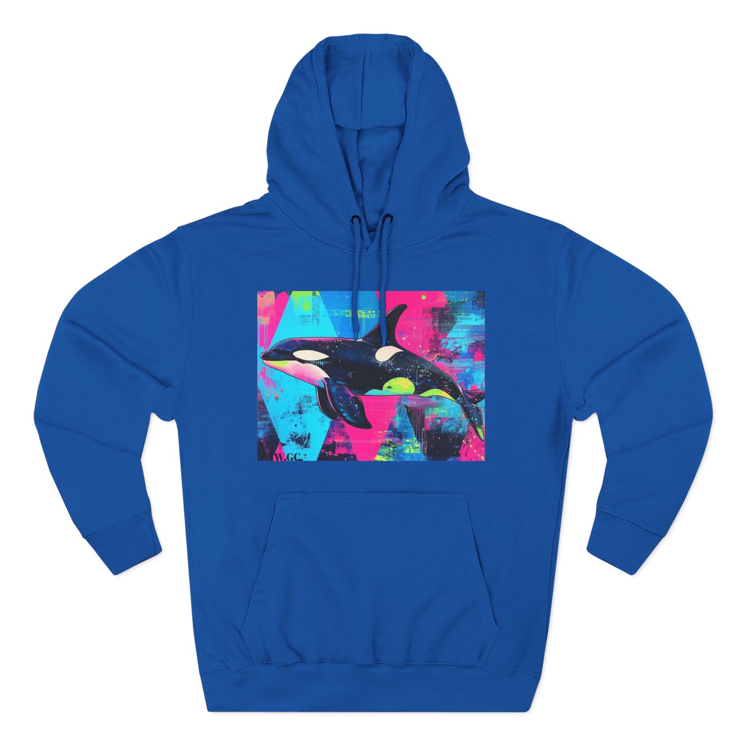 90's Neon Orca V.2 Fleece Hoodie | Pacific Killer Whale Art Version 2 | Retro Orca Hoodie | Colorful Sea Life Gift | By Pacific NW Gear Co.