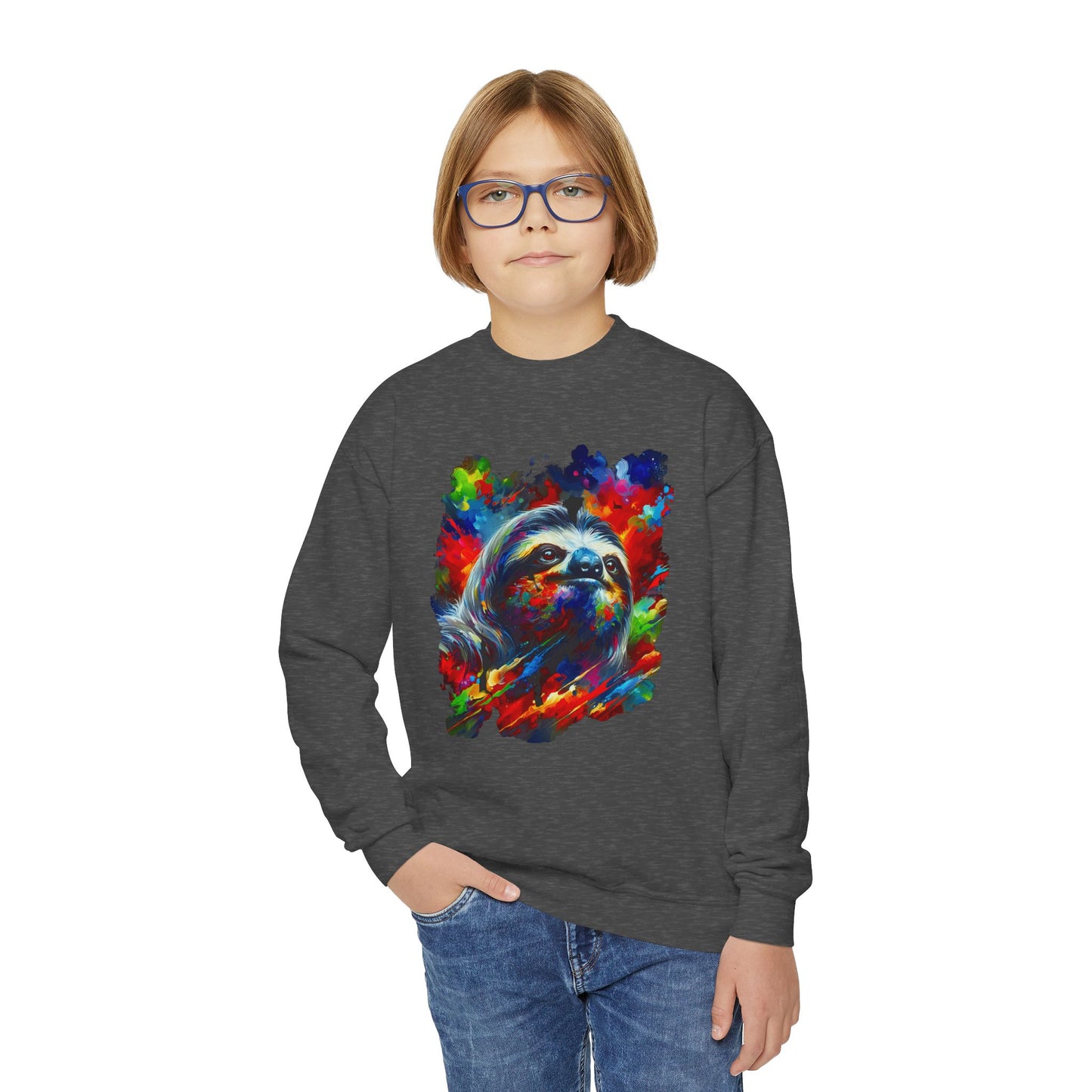 Happy Sloth Sweatshirt | Kids' Graphic Sweater | Colorful Youth Clothing | Sloth Gift | Pacific NW Gear Co