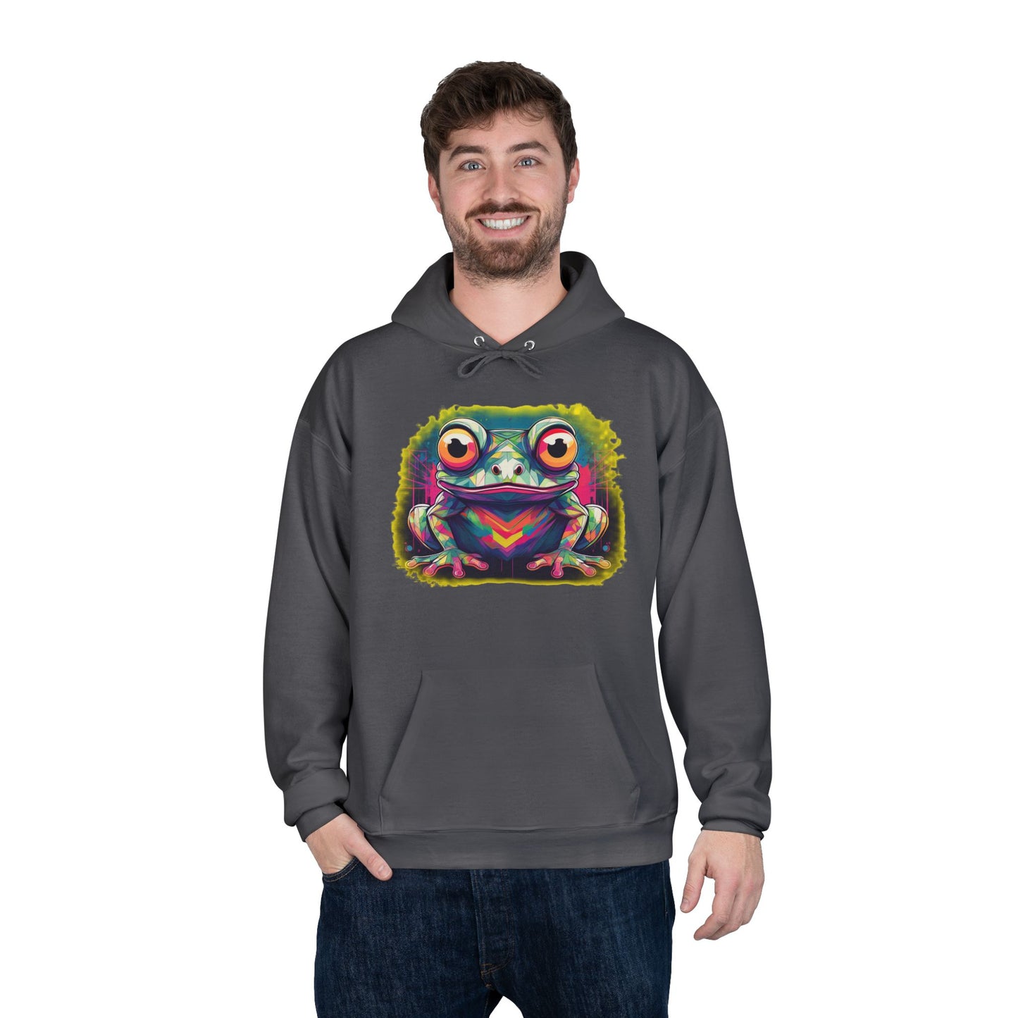 Geo Neon Tree Frog Hoodie | Cute Frog Gift | Nature Lover Sweatshirt | Eco Hoodie | Pacific NW Gear Co