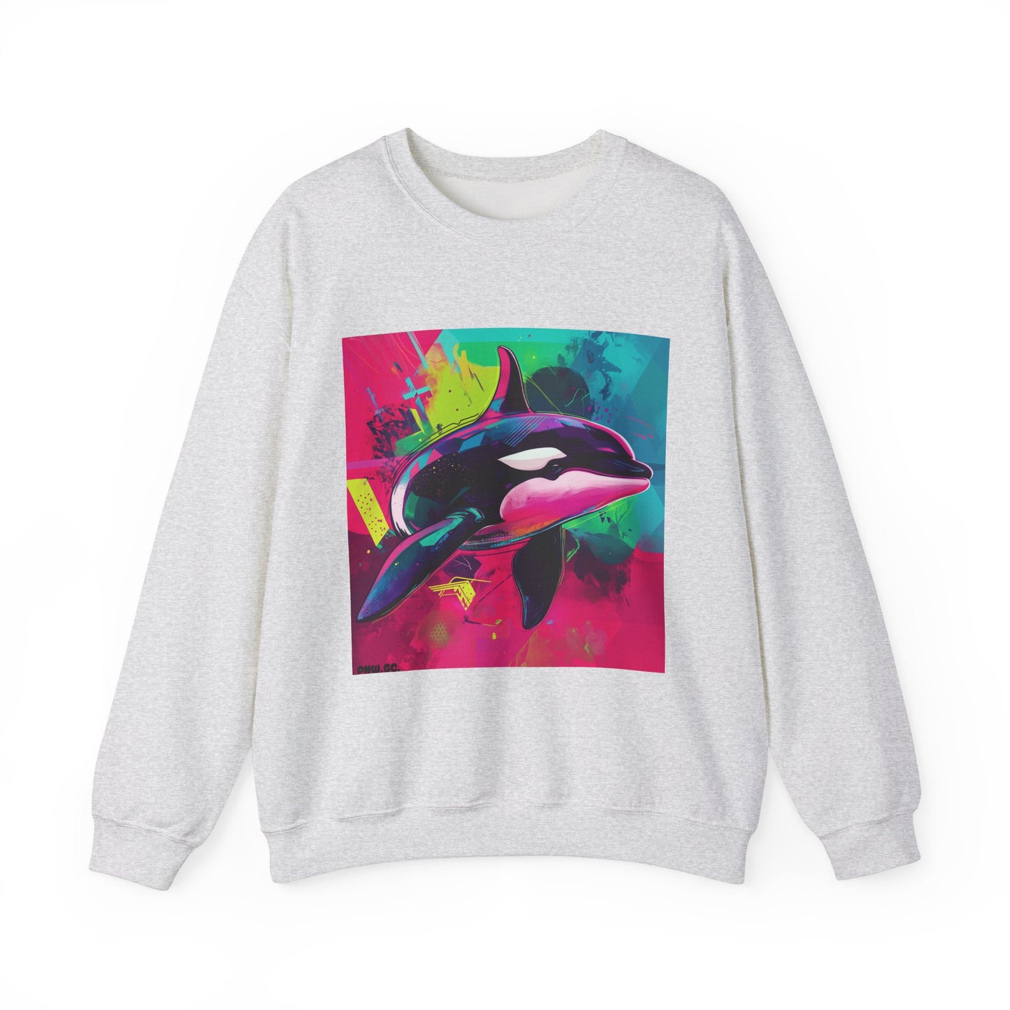 90's Neon Orca Crew Neck Sweater | Pacific Killer Whale Art | Retro Vaporwave Sweater | Colorful Orca Gift | By Pacific NW Gear Co.