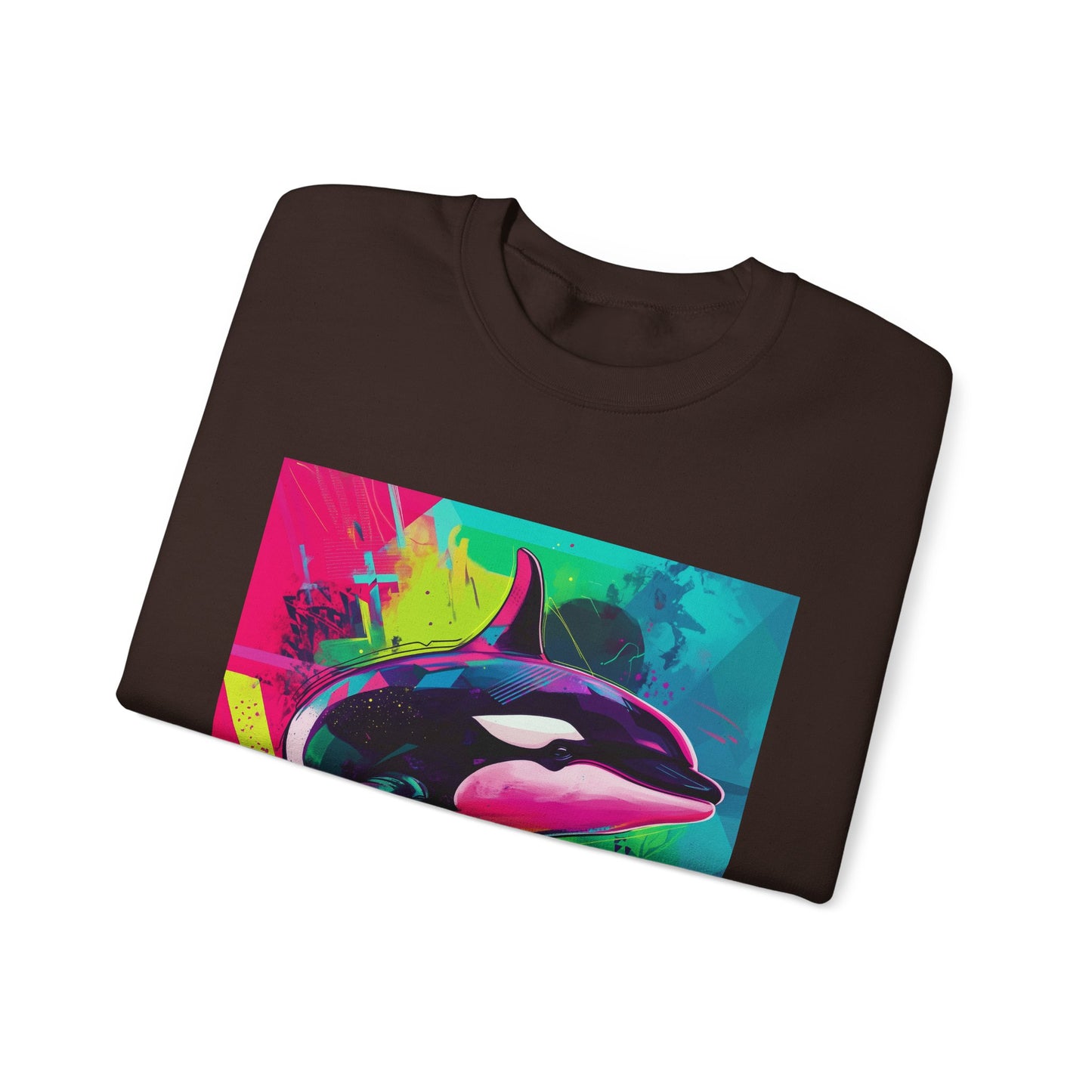 90's Neon Orca Crew Neck Sweater | Pacific Killer Whale Art | Retro Vaporwave Sweater | Colorful Orca Gift | By Pacific NW Gear Co.
