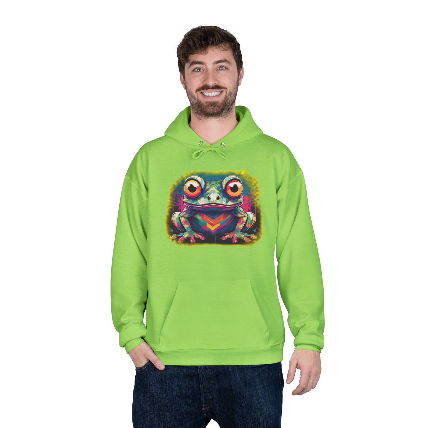 Geo Neon Tree Frog Hoodie | Cute Frog Gift | Nature Lover Sweatshirt | Eco Hoodie | Pacific NW Gear Co