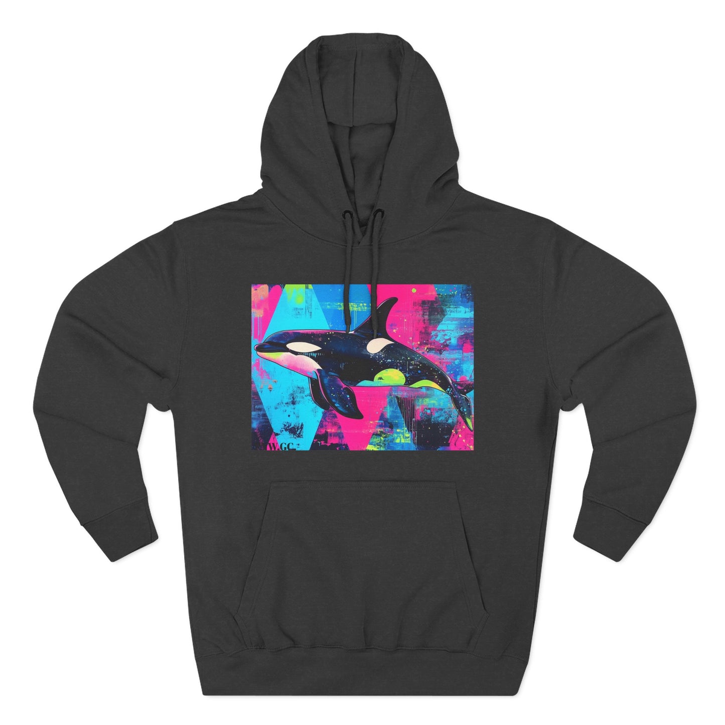 90's Neon Orca V.2 Fleece Hoodie | Pacific Killer Whale Art Version 2 | Retro Orca Hoodie | Colorful Sea Life Gift | By Pacific NW Gear Co.