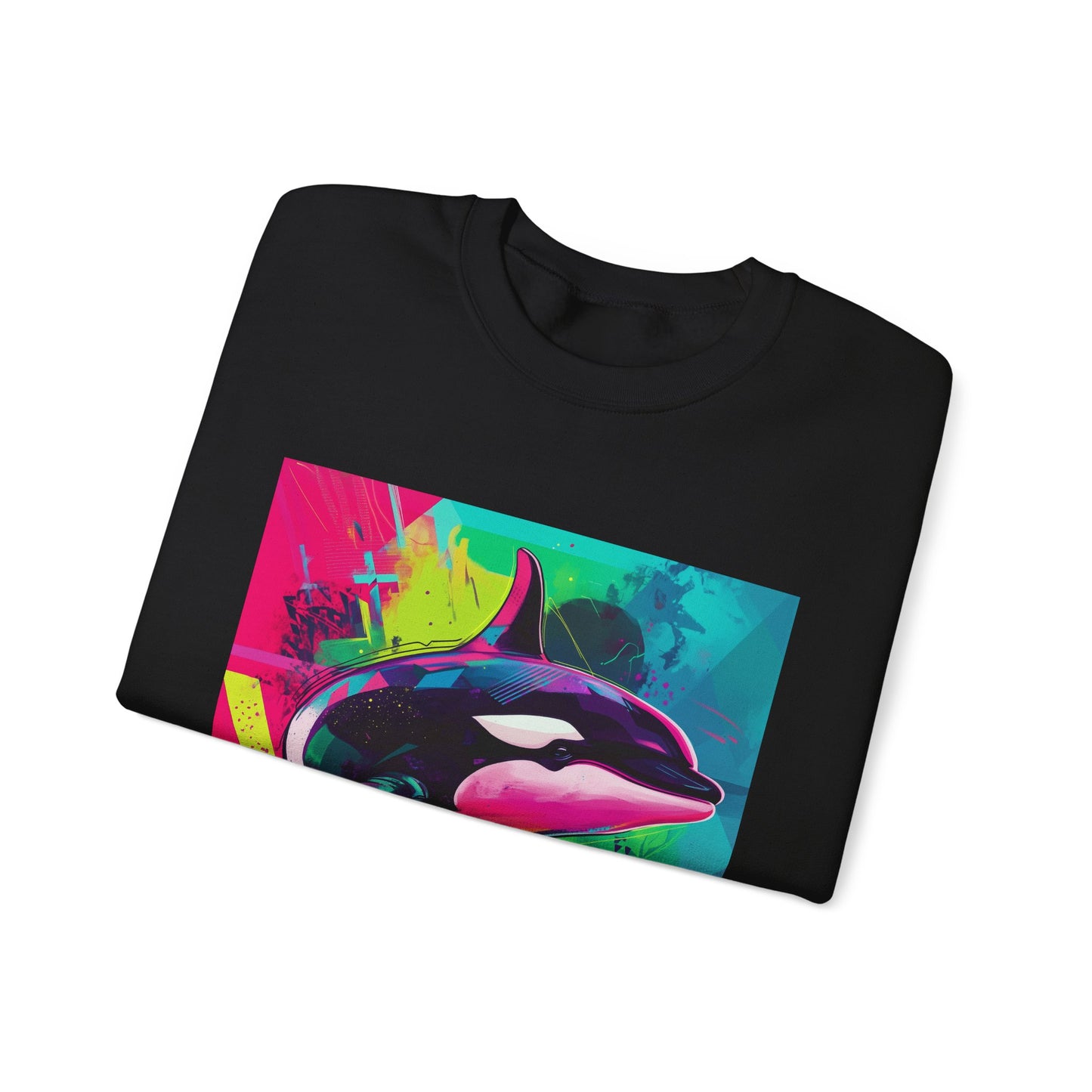 90's Neon Orca Crew Neck Sweater | Pacific Killer Whale Art | Retro Vaporwave Sweater | Colorful Orca Gift | By Pacific NW Gear Co.