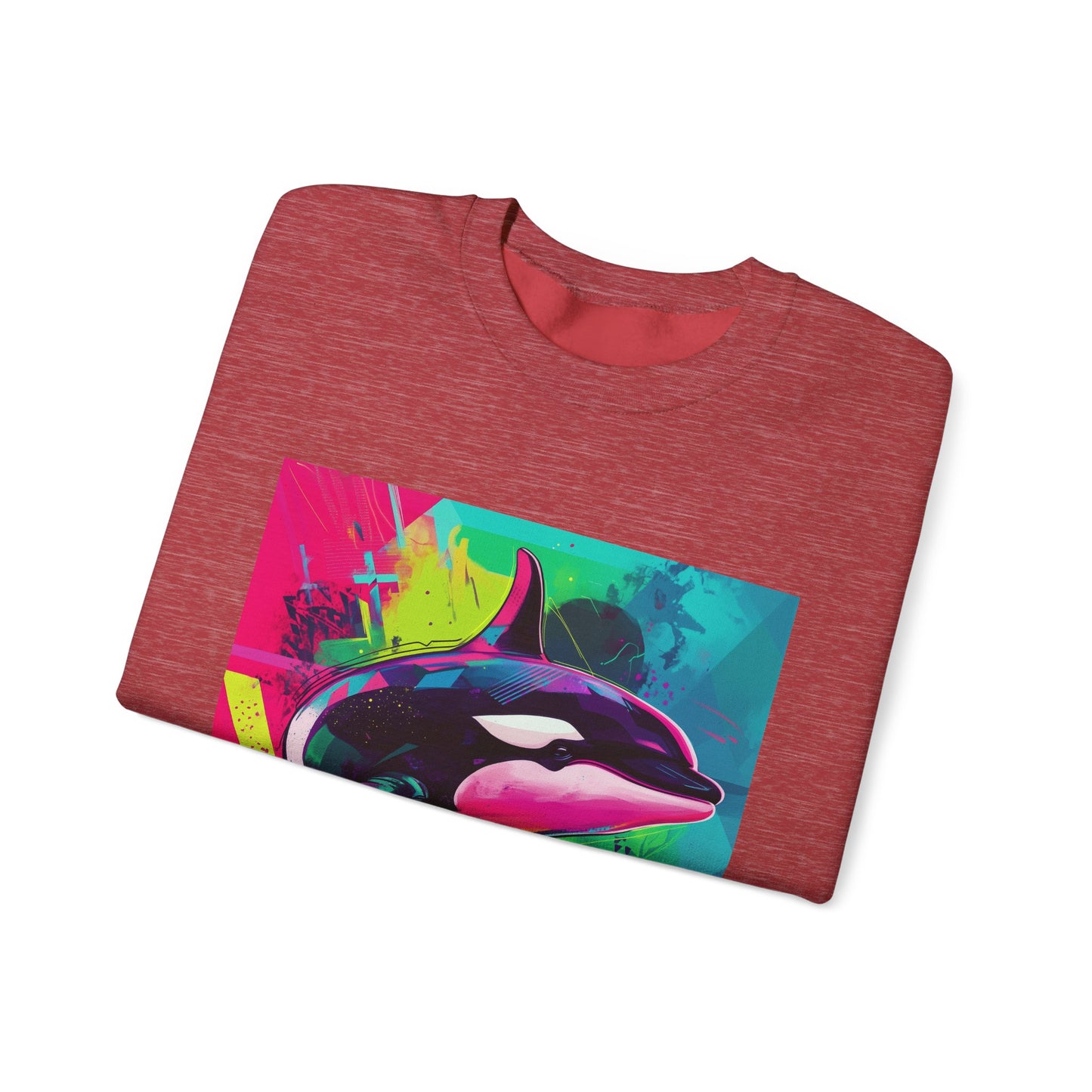 90's Neon Orca Crew Neck Sweater | Pacific Killer Whale Art | Retro Vaporwave Sweater | Colorful Orca Gift | By Pacific NW Gear Co.