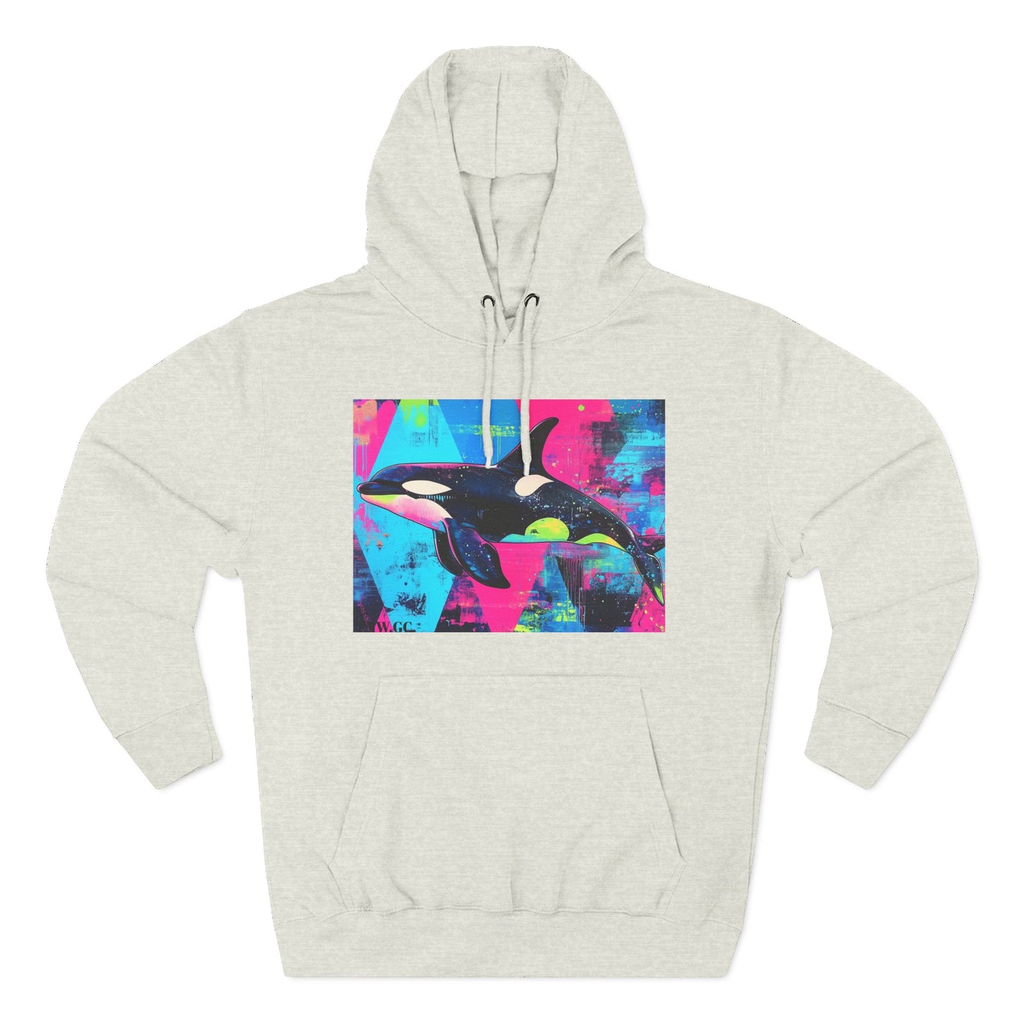90's Neon Orca V.2 Fleece Hoodie | Pacific Killer Whale Art Version 2 | Retro Orca Hoodie | Colorful Sea Life Gift | By Pacific NW Gear Co.
