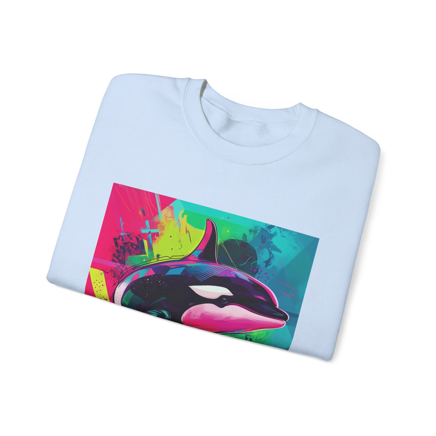 90's Neon Orca Crew Neck Sweater | Pacific Killer Whale Art | Retro Vaporwave Sweater | Colorful Orca Gift | By Pacific NW Gear Co.