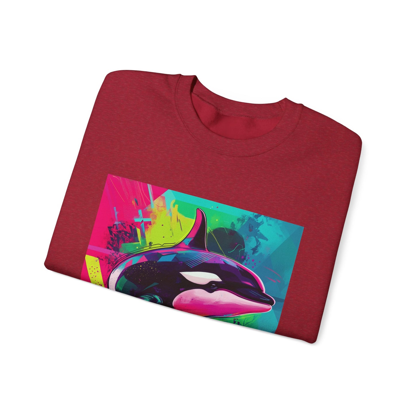 90's Neon Orca Crew Neck Sweater | Pacific Killer Whale Art | Retro Vaporwave Sweater | Colorful Orca Gift | By Pacific NW Gear Co.