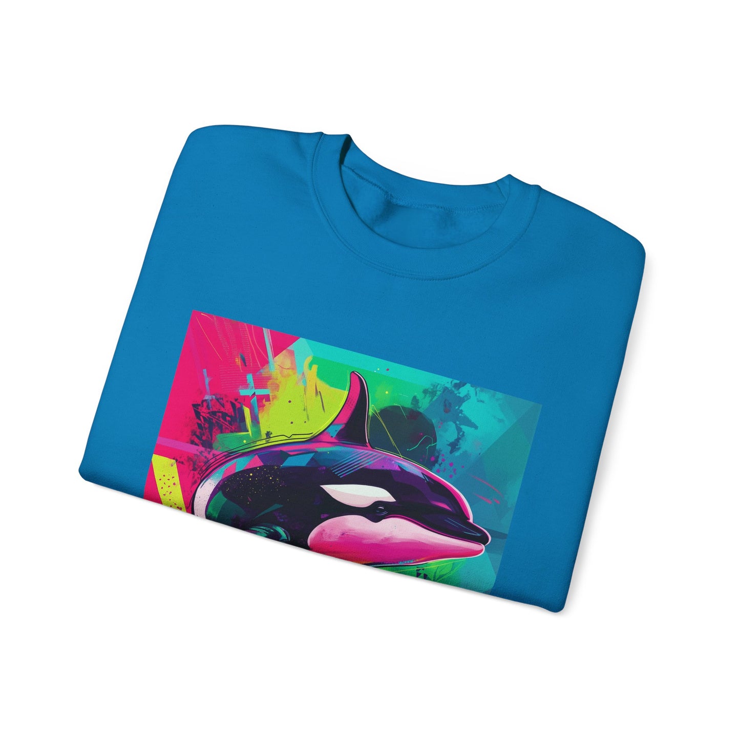 90's Neon Orca Crew Neck Sweater | Pacific Killer Whale Art | Retro Vaporwave Sweater | Colorful Orca Gift | By Pacific NW Gear Co.