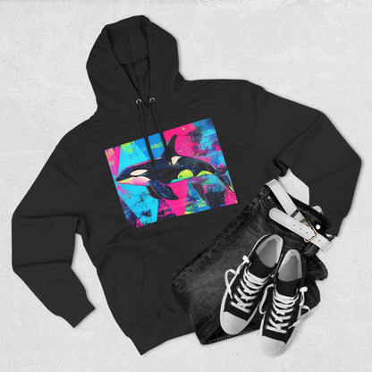 90's Neon Orca V.2 Fleece Hoodie | Pacific Killer Whale Art Version 2 | Retro Orca Hoodie | Colorful Sea Life Gift | By Pacific NW Gear Co.