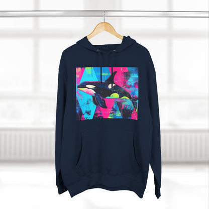 90's Neon Orca V.2 Fleece Hoodie | Pacific Killer Whale Art Version 2 | Retro Orca Hoodie | Colorful Sea Life Gift | By Pacific NW Gear Co.