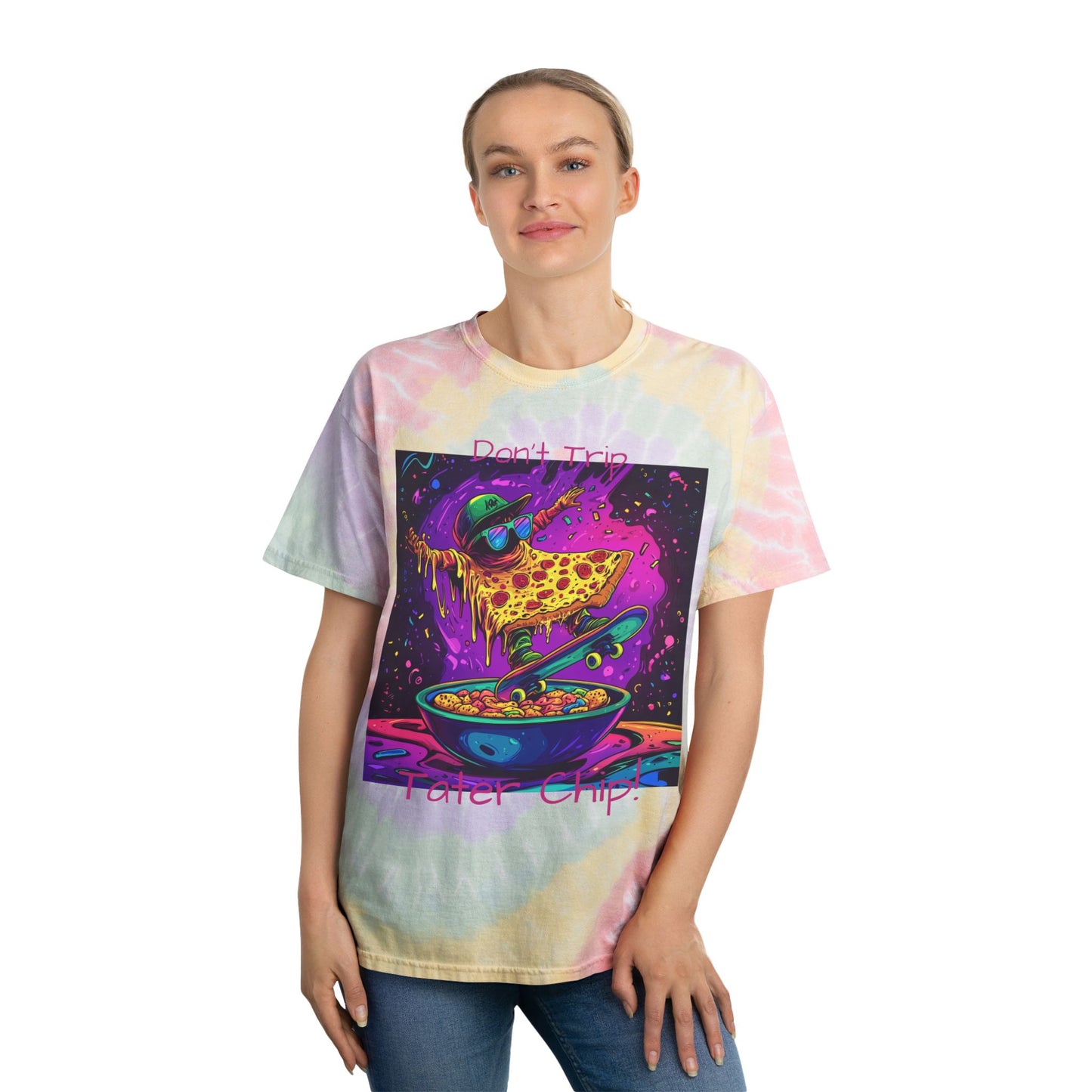 Cosmic Slice Tie Dye Tee | Pete Zaa Skater Dude Shirt | Don't Trip Tater Chip Tie Dye Tee | Retro Skate Gift | By Pacific NW Gear Co.