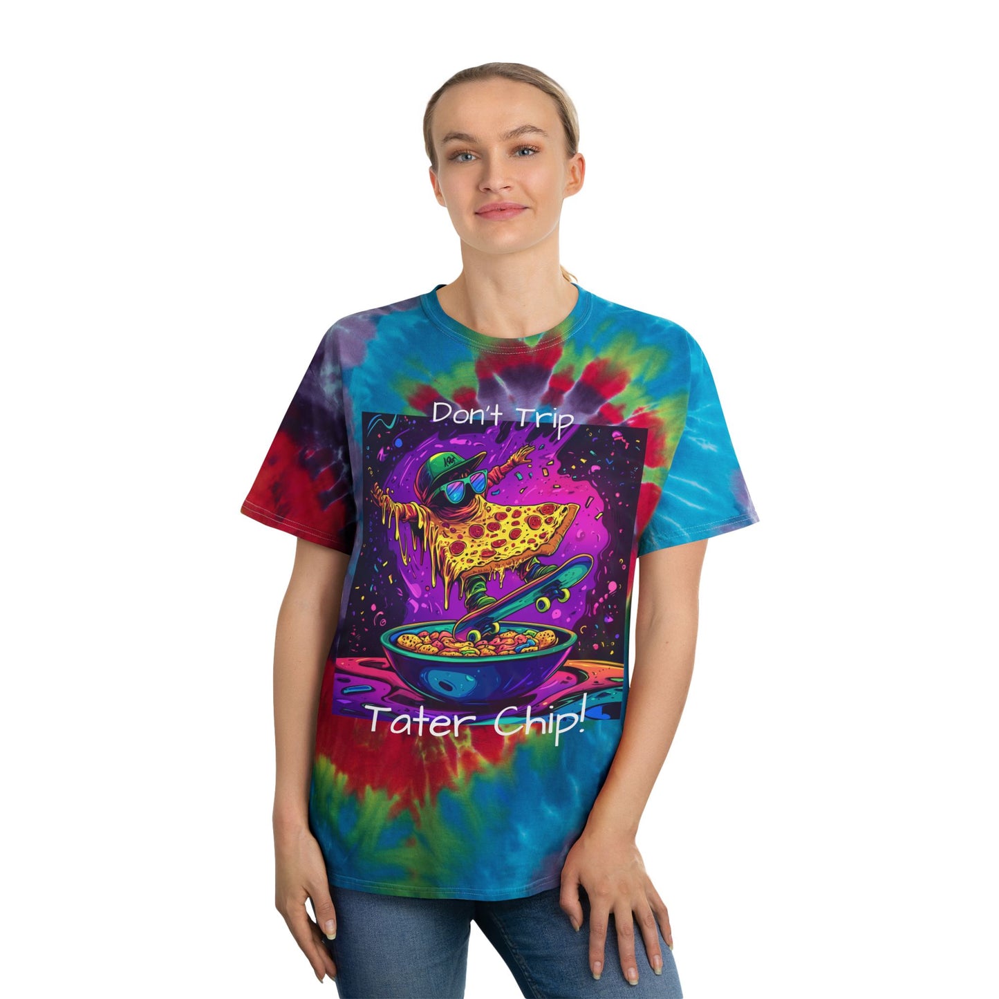 Cosmic Slice Tie Dye Tee | Pete Zaa Skater Dude Shirt | Don't Trip Tater Chip Tie Dye Tee | Retro Skate Gift | By Pacific NW Gear Co.